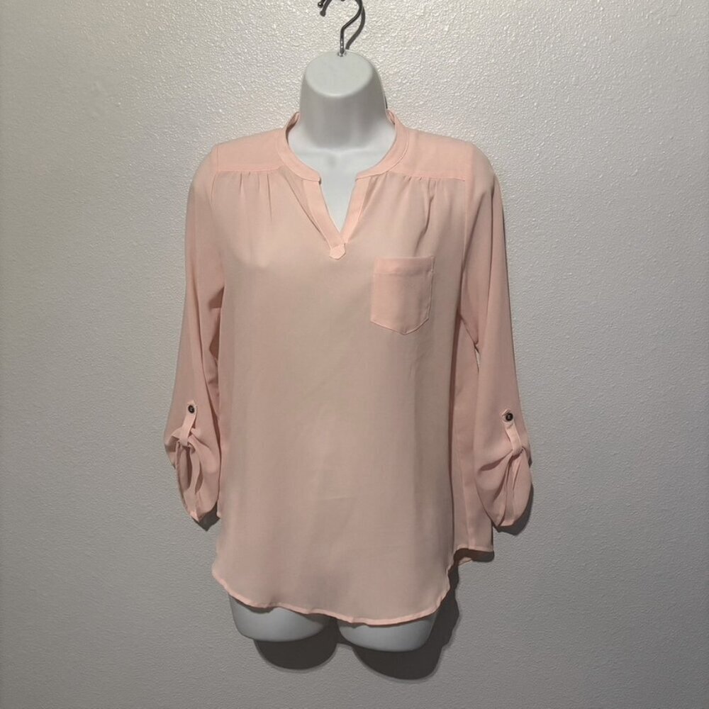 XL GB Girls Peach V-Neck Sheer Blouse